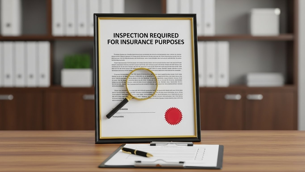 Lupa sobre documento de inspeção obrigatória de seguro.