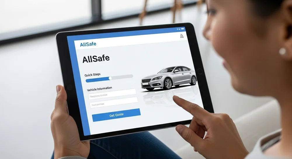 Pessoa usando tablet para simular seguro auto na AllSafe.