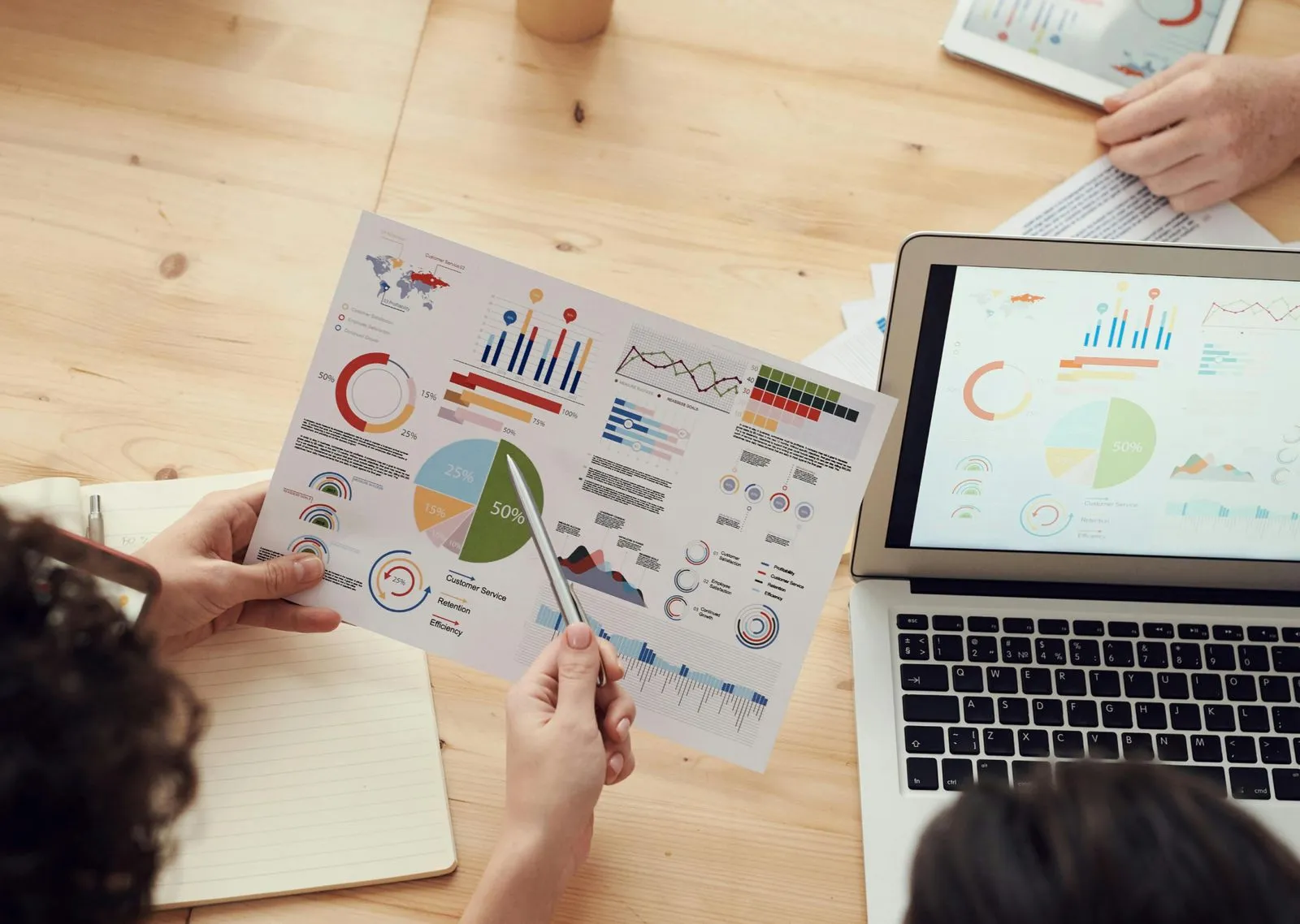 A paper with analytics and diagrams could be seen.