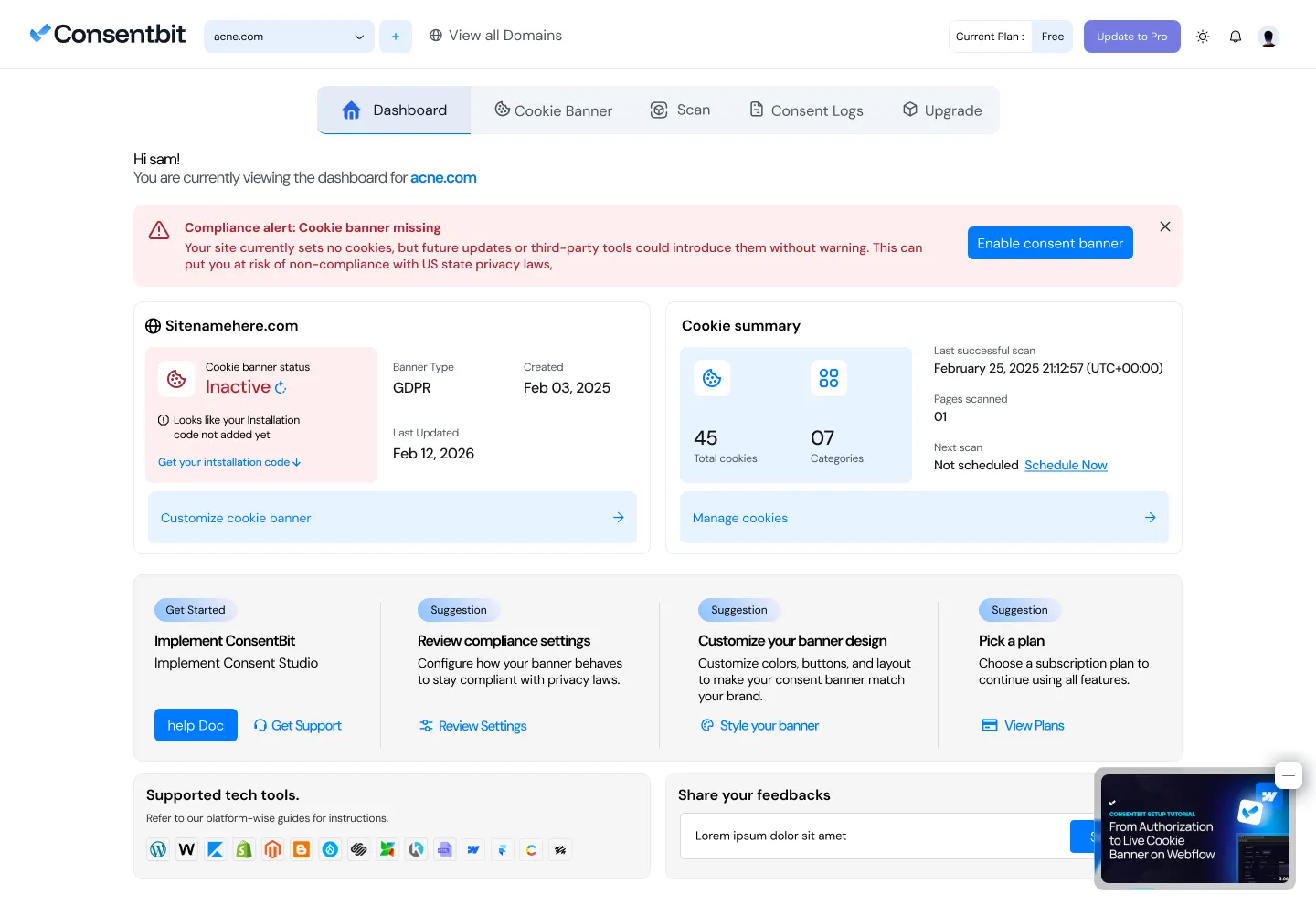 ConsentBit running inside the Webflow Designer