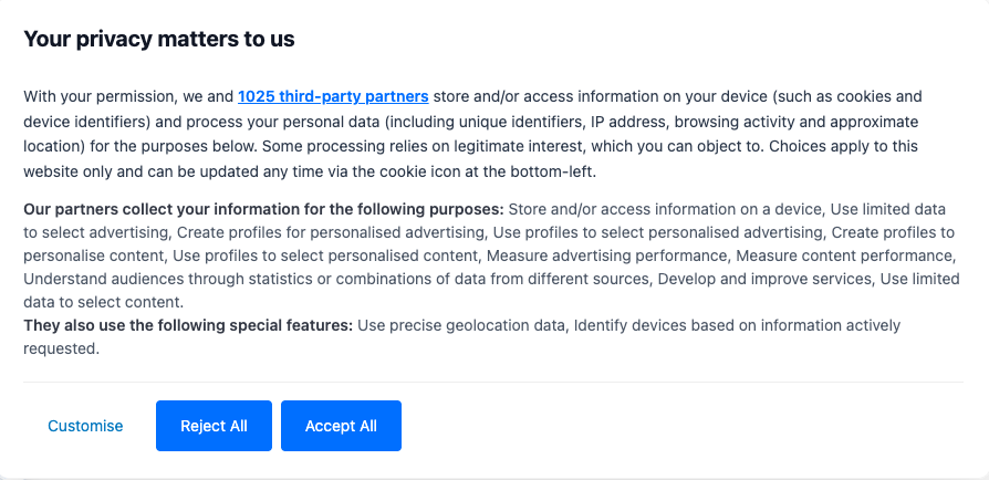 Preview of the ConsentBit cookie banner on a website