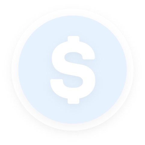White dollar sign inside a light blue circle with a white border and shadow.