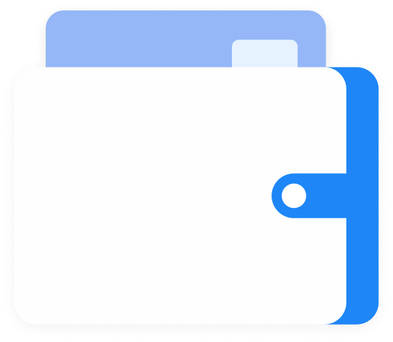 Icon of a folder with a white cover and a blue tab secured by a blue strap with a circular button.