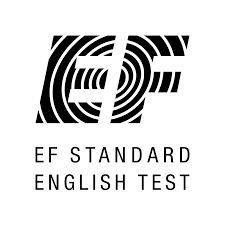 EF Standard English Test logo with stylized concentric circle patterns inside the letters EF and the text 'EF Standard English Test' below.