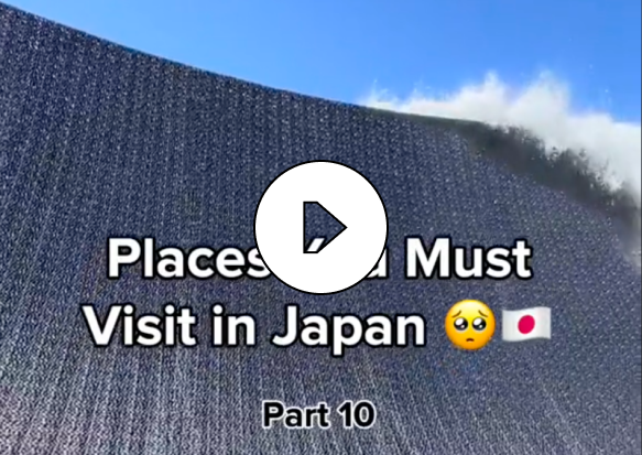 Waterfall with text overlay reading 'Places You Must Visit in Japan' with a pleading face emoji and Japanese flag, labeled Part 10.