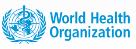 World Health Organization logo with a blue rod of Asclepius over a globe and olive branches.
