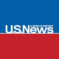 U.S. News & World Report logo with white text on a blue and red background.
