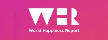 Logo of the World Happiness Report with stylized letters W, H, and R on a pink gradient background.