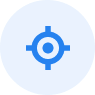 Blue circular target icon with a dot in the center and four small corner marks.