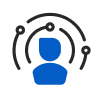 Blue user icon with connected nodes forming a network around the head.