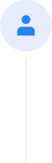 Blue user profile icon above a vertical line on a light blue circular background.