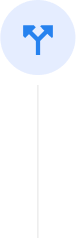 Blue branching arrow icon inside a light blue circular background above a vertical line.