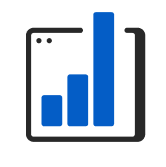 Browser window with an ascending blue bar chart of three vertical bars.