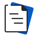 Icon of two overlapping documents, one white with horizontal lines and one blue behind it.