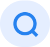 Blue magnifying glass icon on a rounded light blue background.