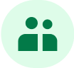 Green icon of two people side by side inside a light green circle.