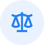 Blue circle with faint scales of justice icon in the center.