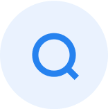 Blue circular magnifying glass icon indicating search.