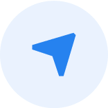 Blue circle with a white navigation arrow icon in the center.