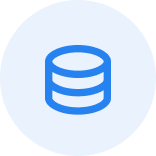 Blue circular icon with a stack of three horizontal cylinders representing a database.
