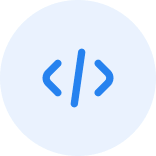Blue circle with dark blue code brackets symbol inside.