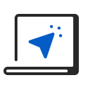 White laptop icon with a blue arrow pointer and three dots above it.