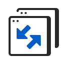 Two overlapping browser windows with blue bidirectional arrows symbolizing data exchange.