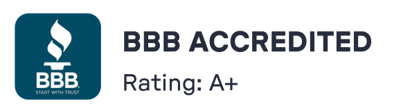 Better Business Bureau (BBB) Accredited badge with A+ rating and the text 'START WITH TRUST'.