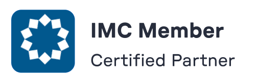 IMC Member Certified Partner badge with a blue square logo featuring a white geometric star.