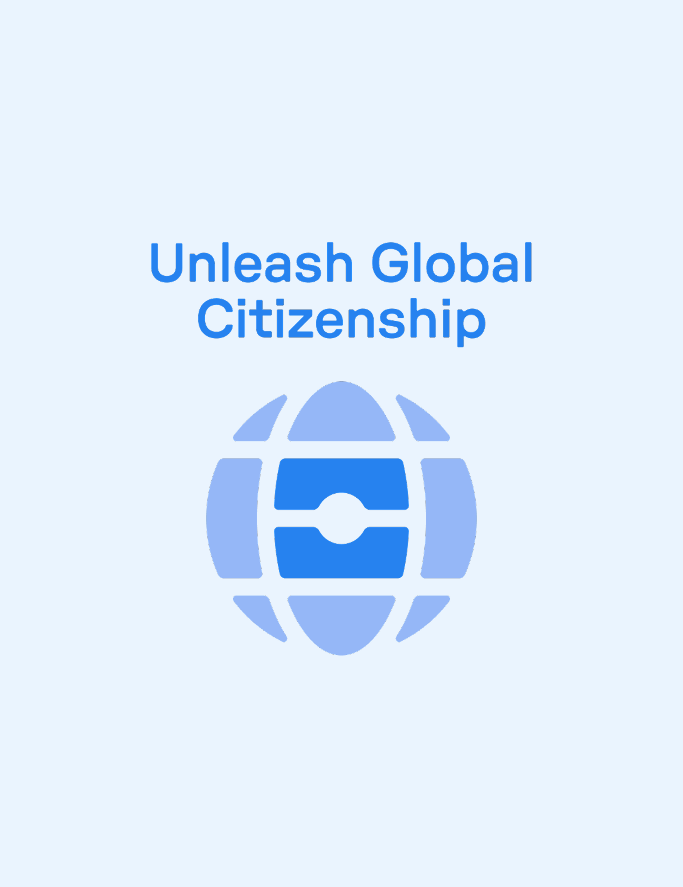 Blue globe icon with text 'Unleash Global Citizenship' above it on a light blue background.