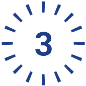Blue circular timer icon with the number 3 in the center and segmented ticks around the edge.