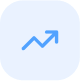 Blue rounded square icon with a white upward trending arrow chart.