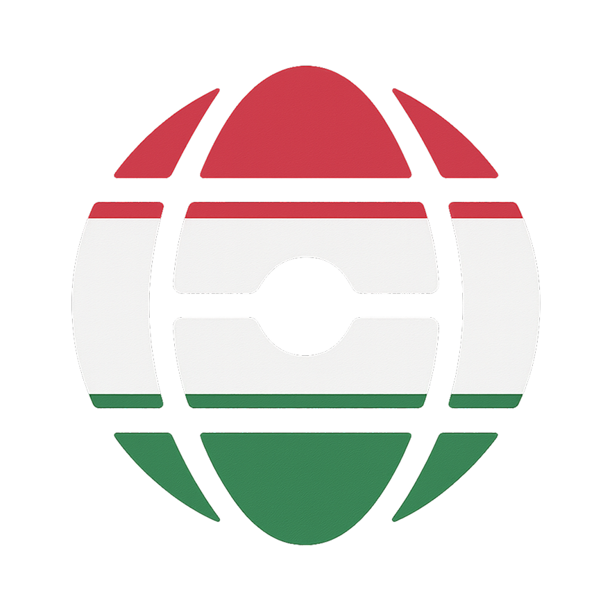 Globe icon segmented with horizontal stripes colored red on top, white in the middle, and green on the bottom, resembling the Hungarian flag colors.