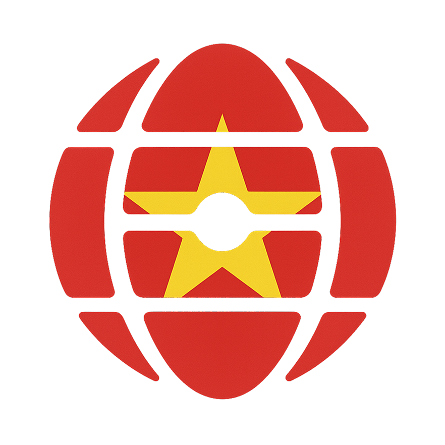 Red segmented globe with a yellow star in the center segments on a transparent background.
