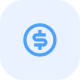 Blue square icon with rounded corners featuring a dollar sign inside a circle.