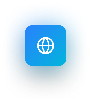 Blue square icon with rounded corners featuring a white globe symbol representing the internet or global access.