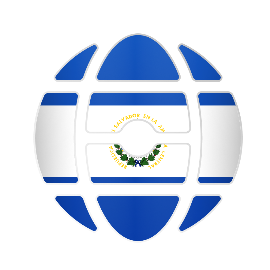 Abstract globe composed of segmented pieces featuring the flag of El Salvador with blue and white stripes and national emblem.