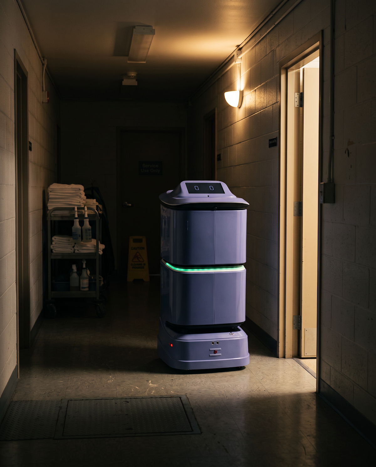 RUN-R delivery robot supporting late-night guest requests in a hotel corridor