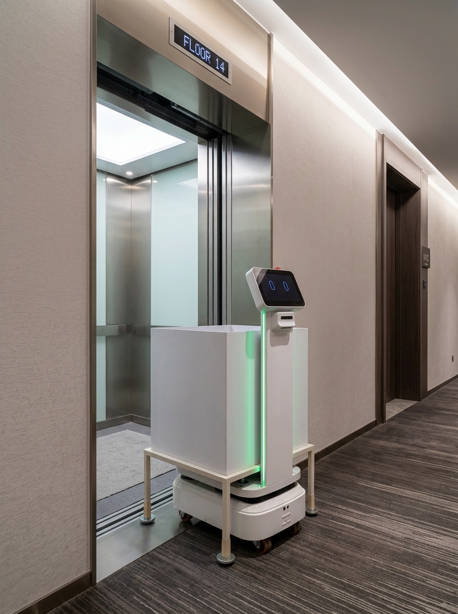 TIM-E autonomous robot opening an elevator