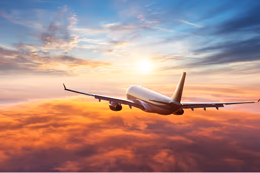 plane flying at sunset