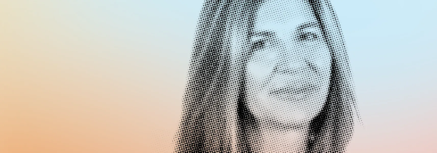 Stylized halftone portrait of Stephanie Georges, Founder and CEO of The Meraki Dignity Project, set against a soft gradient background. 