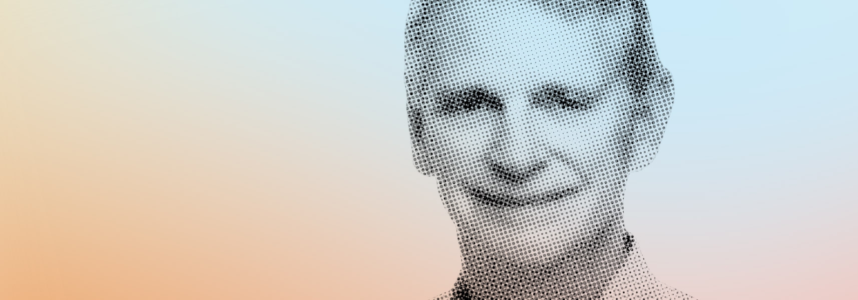 Stylized halftone portrait of Steve McKibben, Co-Founder of The Meraki Dignity Project, set against a gradient background. 
