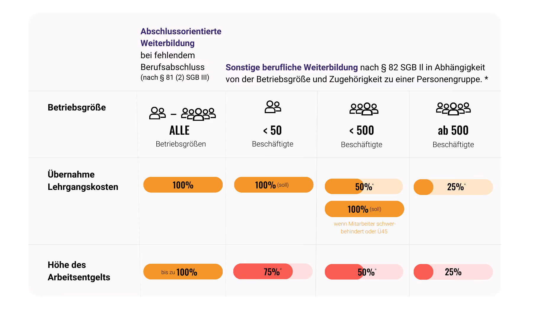 Grafik zur Kostenübernahme durch das Quaifizierungschancengesetz nach Unternehemensgröße