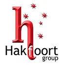 Hakfoort Group logo featuring stylized red lowercase letters 'h' and 'f' with five red stars.
