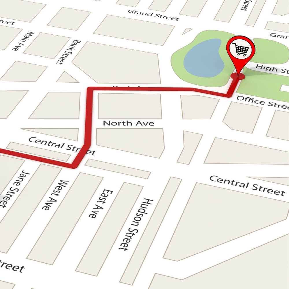 map directions with line leading to waypoint