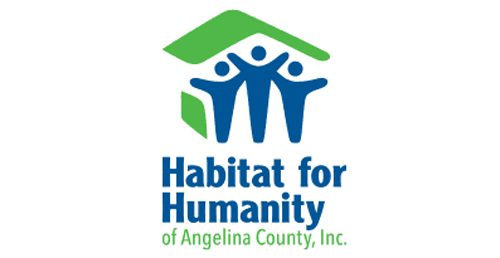 Habitat for Humanity logo with three blue human figures under a green roof shape, and text 'Habitat for Humanity of Angelina County, Inc.'
