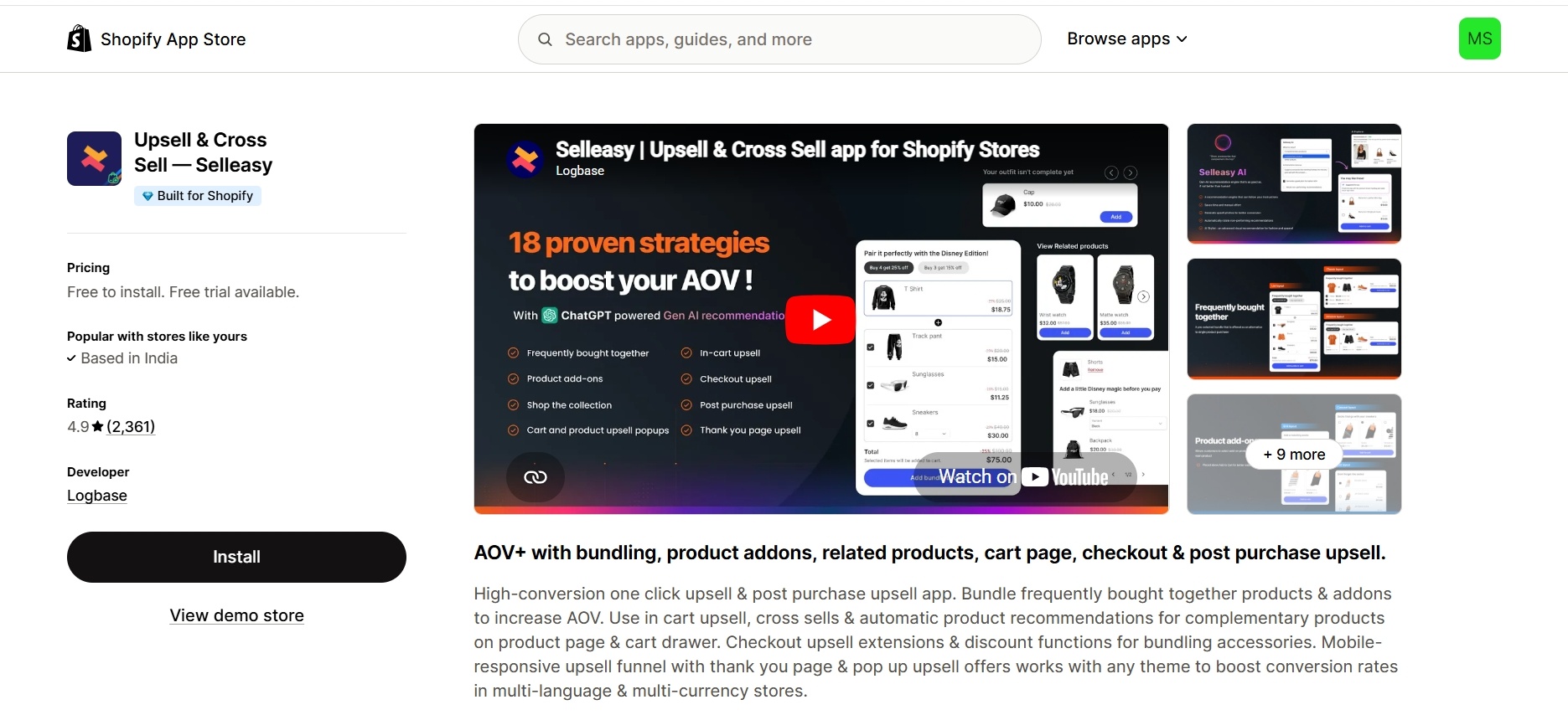 Selleasy upsell and cross-sell app for Shopify stores