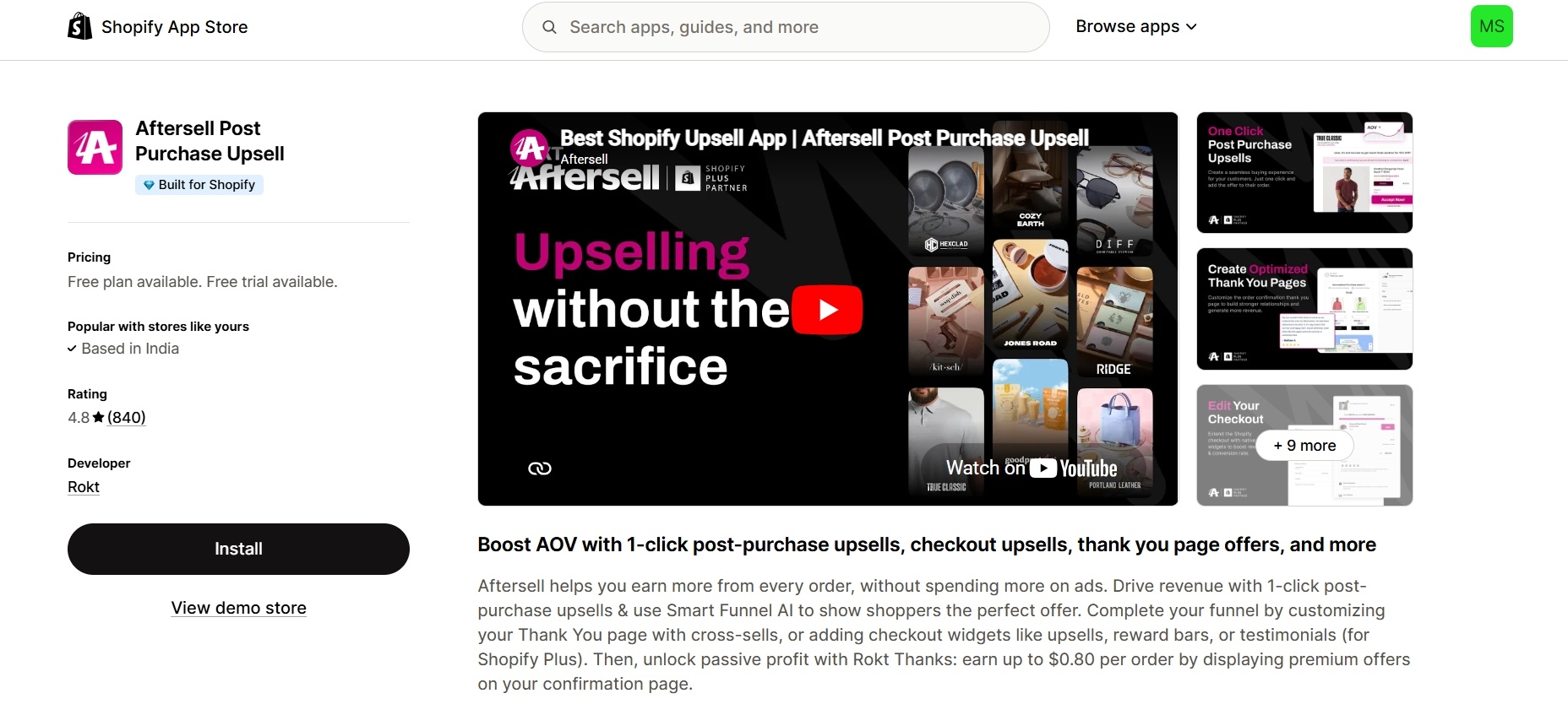 AfterSell post-purchase upsell platform for Shopify