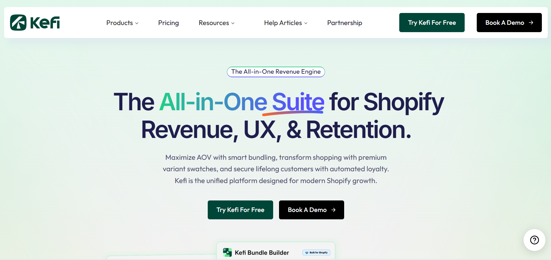 Screenshot of the homepage of Kefi Commerce.