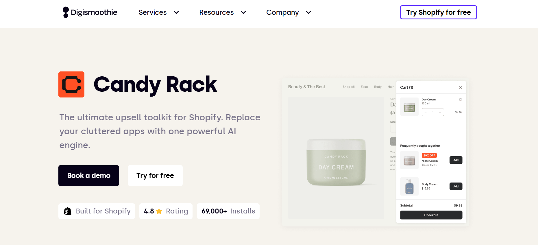 Screenshot of the homepage of Candy Rack.